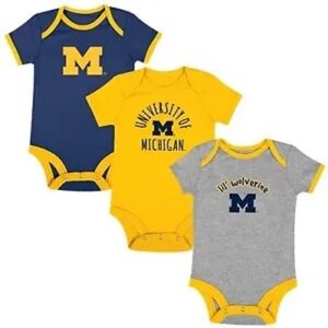 NCAA Michigan Wolverines Infant Short Sleeve 3pk Bodysuit Set - 3-6M